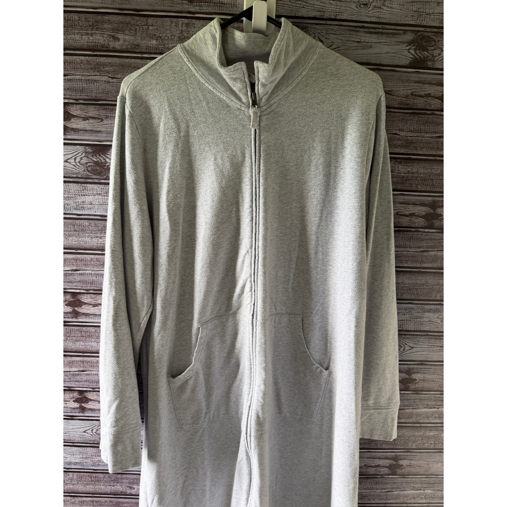 LL Bean Womens Mock Neck Full-Zip Long-Sleeved Robe Size XL Gray Cotton Spandex